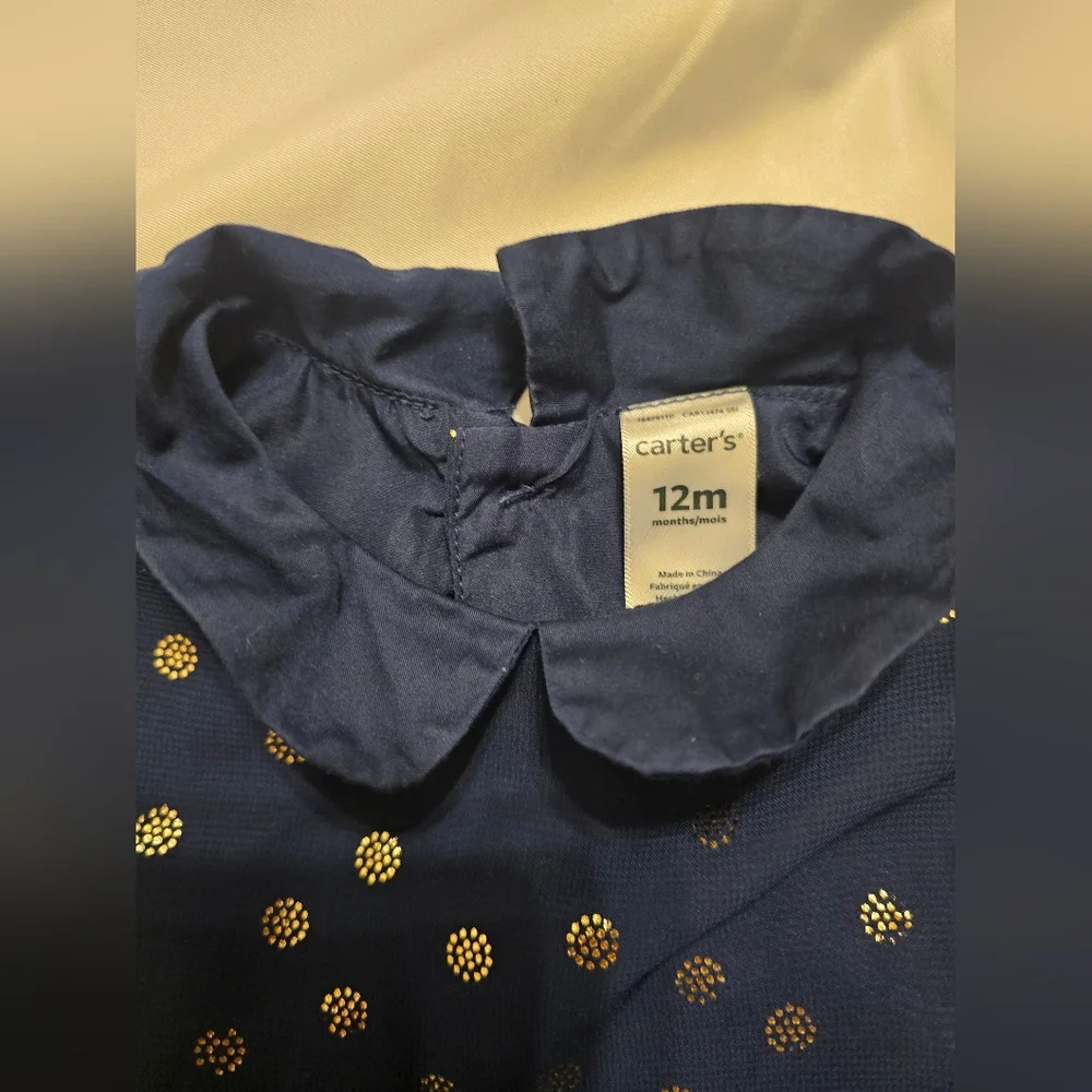 Cute Baby Party Dress- Navy With Silver Polka Dots- size 12 Month